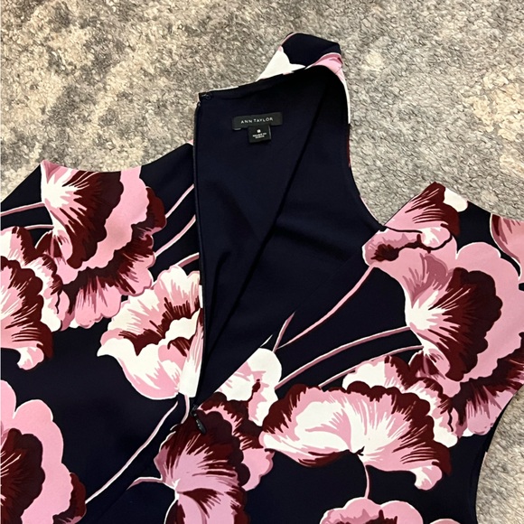 New w/o tag Ann Taylor navy pink white ginkgo print shift dress - Picture 5 of 7